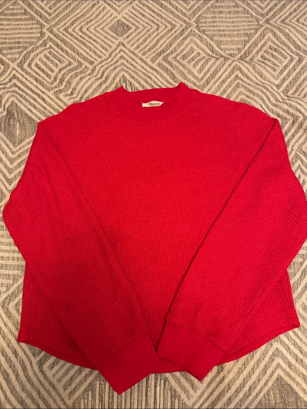 Madewell Red Long-Sleeve Waffle Knit Tee